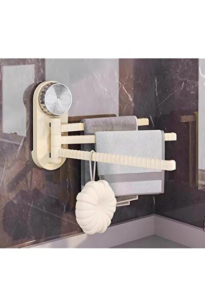 Generic قضيب مناشف مزود بكوب شفط، حامل مناشف دوار مثبت على الحائط موفر للمساحة، 3 أذرع بدون حفر، منفضة غبار