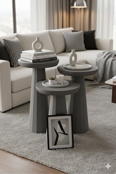 Özka Hobi Ahşap ÖZKA HOBİ GRİ BOYALI VERNİKLİ MANTAR SEHPA,ORTA SEHPA