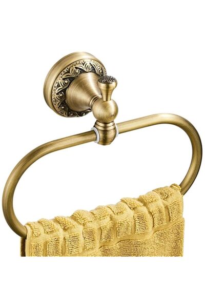 Generic حلقة منشفة بيضاوية من تزوييق، خطاف منشفة منحوت من البرونز العتيق الرائع، مثبت على الحائط للحمام والمطبخ