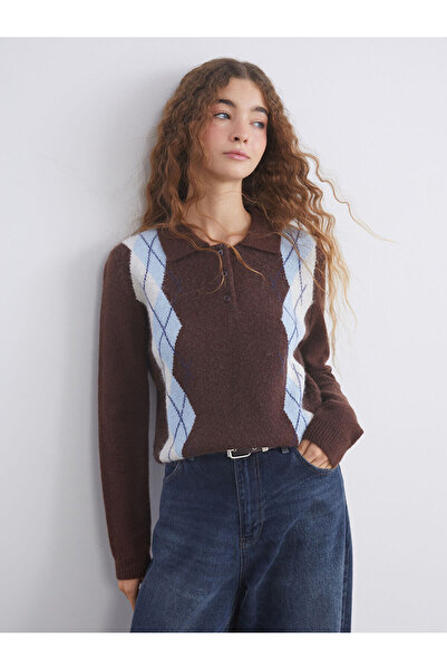 LC Waikiki سترة تريكو نسائية من Vizyon New Season بياقة بولو ونقشة البقلاوة