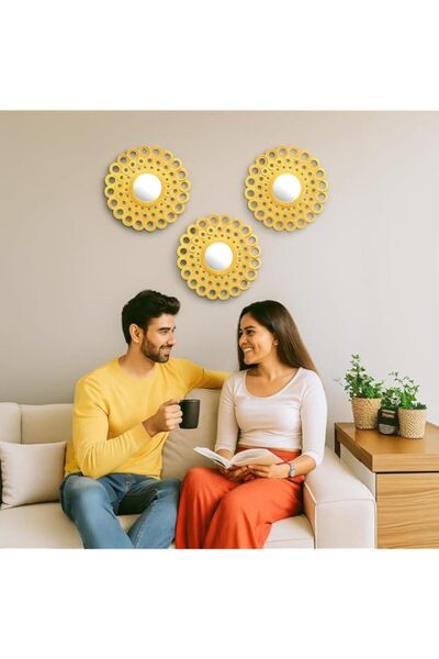 Generic مجموعة راقية من 3 مرايا حائطية مقاس 10 بوصات لغرفة المعيشة والديكور المنزلي وغرفة النوم، رو