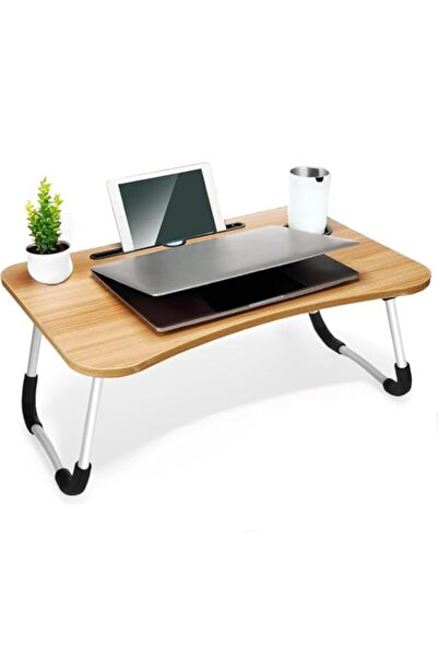Generic طاولة سرير خشبية لأجهزة الكمبيوتر المحمولة - مكتب قابل للطي مع حامل للأكواب والأجهزة اللوحية | خفيفة الوزن، محمولة، وقابلة للتعديل