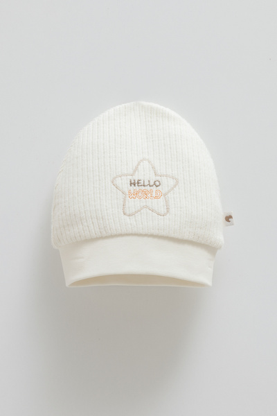 Caramell %100 Pamuk Bebek Şapkası Üst Triko Alt Kısmı Penye İç (1-12 Ay Uyumlu)