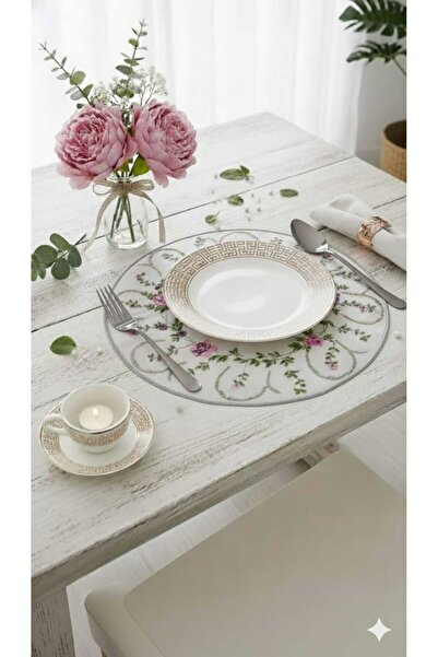 EVHOME 6 Adet Nakışlı Keten Amerikan Servis - Keten Supla ÖZEL LEKE TUTMAZ KUMAŞ