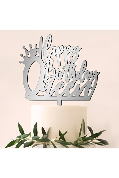 Bloom Atelier Cake Topper Tort, La multi ani Regina, Oglinda Acrilica Argintiu