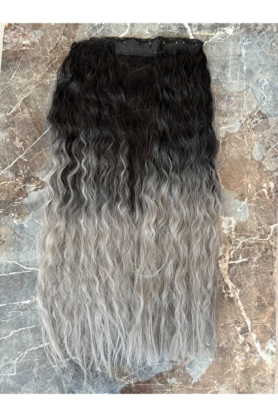 aura peruk Siyah gri ombreli yoğun dalgalı yarımay2yan çıtçıt modelimiz