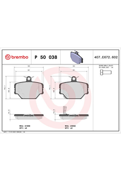 Brembo Set Placute Frana Frana Disc Smart Cabrio/City-Coupe/Crossblade
