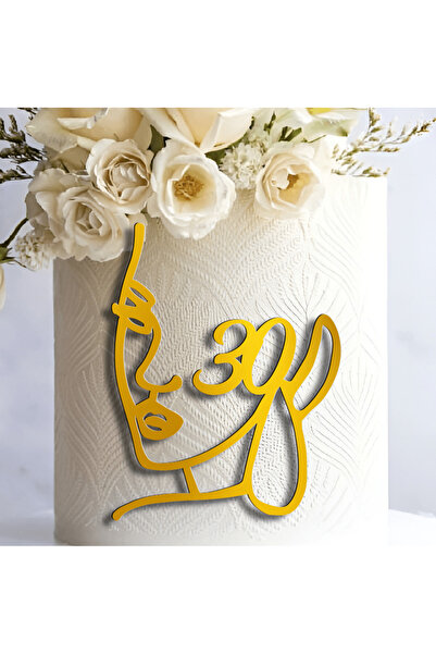 Bloom Atelier Cake Topper Minimalist, Aniversare 30 Ani, Lady Face, Oglinda A...