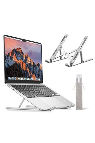 Generic حامل كمبيوتر محمول محمول من دي لوف للمكتب - حامل كمبيوتر محمول من الألومنيوم قابل للتعديل والطي، متوافق مع