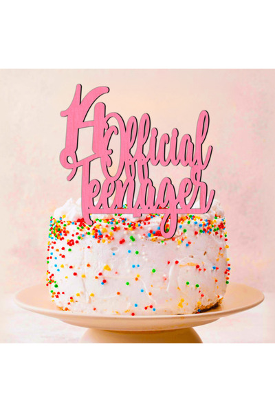 Bloom Atelier Cake Topper Official Teenager, Aniversare 14 Ani. Lemn Vopsit Roz Deschis