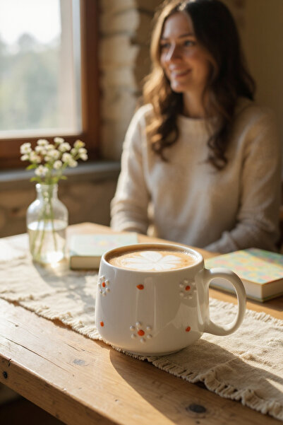 Barbarossa Pastel Daisy Patterned Ceramic Coffee Cup – Handmade Stylish Design