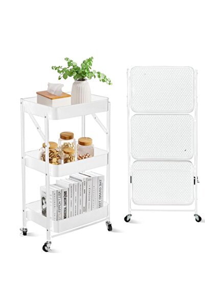 Generic منظم عربة SKY-TOUCH ثلاثي الطبقات، منظم عربة معدنية قابلة للطي، منظم متعدد الأغراض