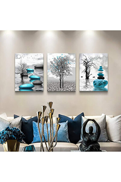 Today Idea Canvas Wall Art 3-Piece Framed Prints 12x16in for Living Room Bedroom - Blue/Black/White