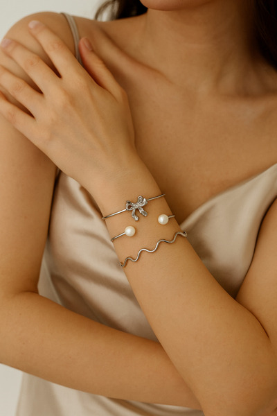 monalisatoka Kadın Gümüş Modern 3 Lü Bilezik Seti