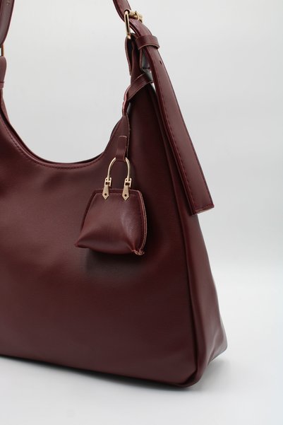 LASSO Women's Burgundy Large Size Leather Hand and Shoulder Bag with Adjustable Shoulder Strap