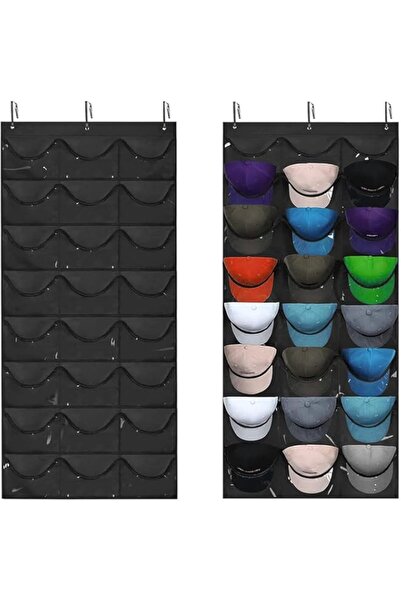 Generic حامل قبعات البيسبول JCZD، منظم قبعات فوق الباب، 24 جيبًا مع جيوب عميقة شفافة لعرض القبعات