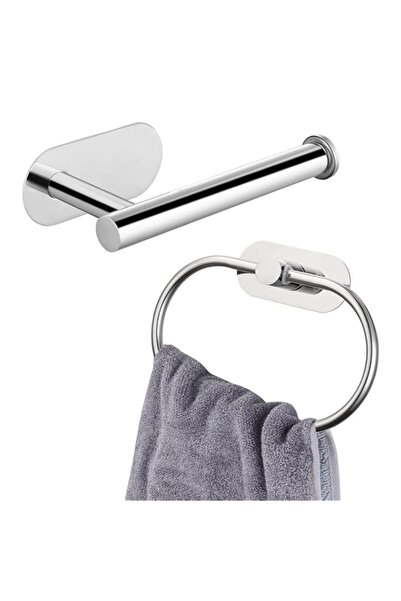 Generic 2 قطعة من شريط مناشف اليد اللاصق، حامل ورق التواليت من الفولاذ المقاوم للصدأ، حامل مناشف اليد الفضي للخفاش