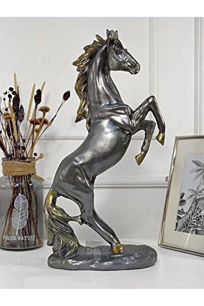 Dekoromi Dekoratif Şahlanan At Heykeli Biblo – Gümüş ve Altın Renk Ev Dekoras...