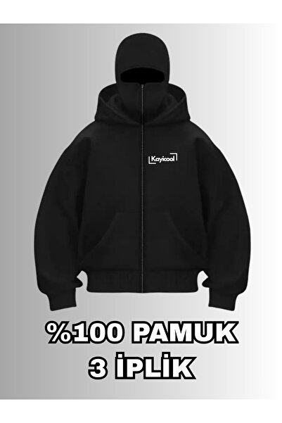 Kayicool Gothic Printed Ninja in a Balaclava Unisex Sweatshirt Cardigan 3 Yarn Thick Fleece (100% Cotton)