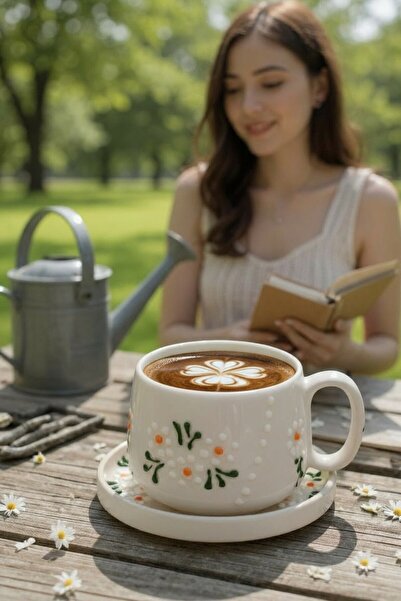 Barbarossa Pastel Daisy Patterned Ceramic Coffee Cup Set – Handmade Stylish Design