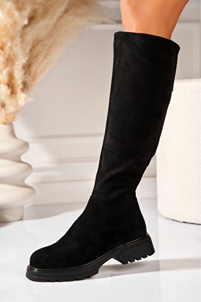 Joana Ghete de damă negre din piele întoarsă artificială, căptușite cu blană, Lindsy