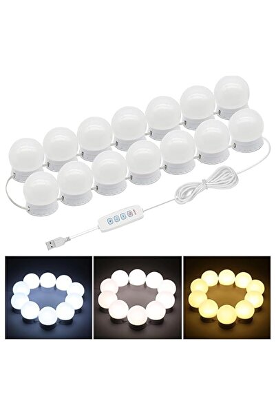 Generic مصباح مرآة الزينة المزود بمنفذ USB، 14 مصباح LED، مصباح أمامي للمرآة، ضوء تعبئة المكياج، 3 أوضاع قابلة للتعديل