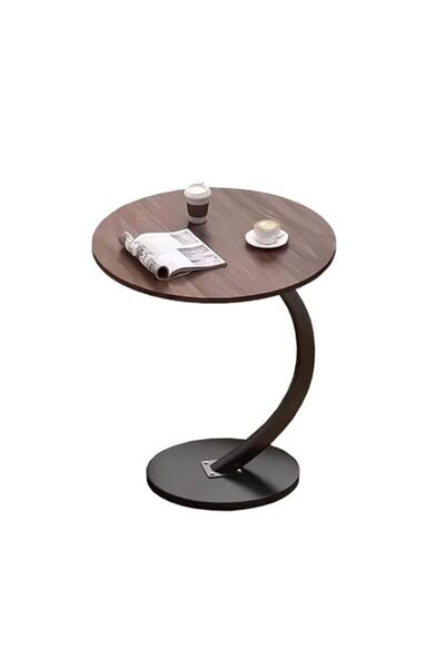 Generic طاولة جانبية مستديرة من SKY-TOUCH: طاولة جانبية بإطار معدني وطاولة أريكة خشبية لغرفة المعيشة وغرفة النوم