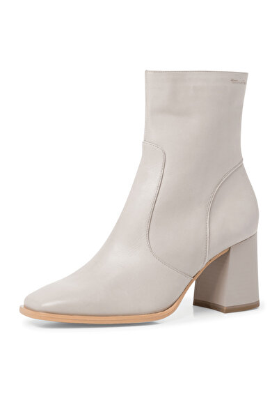 Tamaris Grey leather ankle boots with chunky heel
