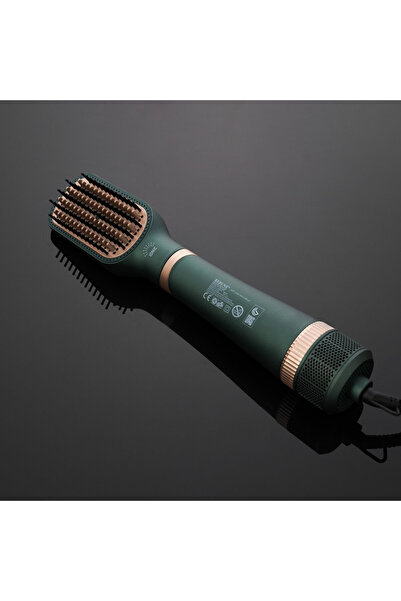 rebune 1300W Hair Straightener Brush - RE-8888GR | Dryer and Dual Brush, Green x Gold