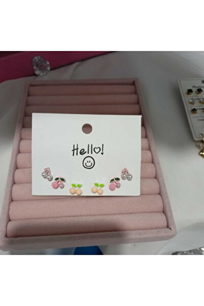 Bulut Takı Aksesuar Kiraz figürlü çoklu (3 çift) çelik küpe