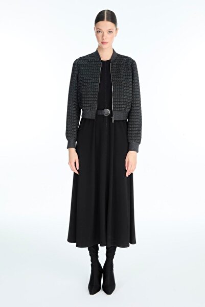 Zühre Patterned Bomber Jacket Dress Black Double Suit Tk-1662