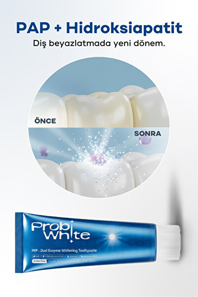 Probident ProbiWhite Beyazlatıcı Diş Macunu-PAP Teknolojili,Mikro Hidroksiapatit+Enzim Formül,Vegan