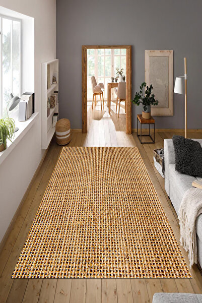 EVİMSEN Dijital Baskılı Yıkanabilir ve Kaymaz Tabanlı Hasır Desenli Jüt Yollu...