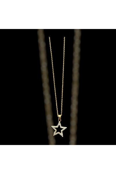 liore dünyası Altın Rengi Işıltılı Taşlı Yıldız Çelik Kolye