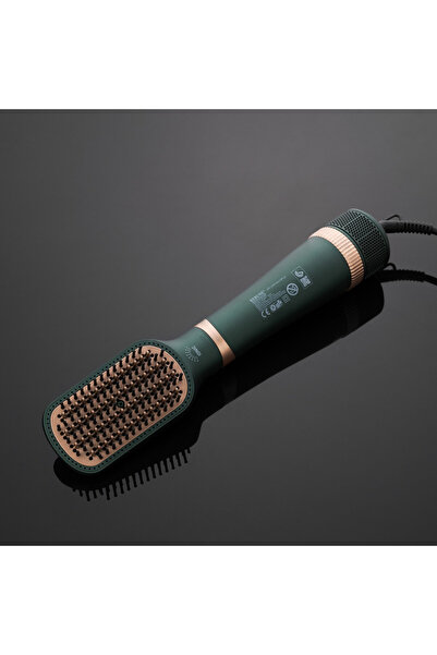 rebune 1300W Hair Straightener Brush - RE-8888GR | Dryer and Dual Brush, Green x Gold
