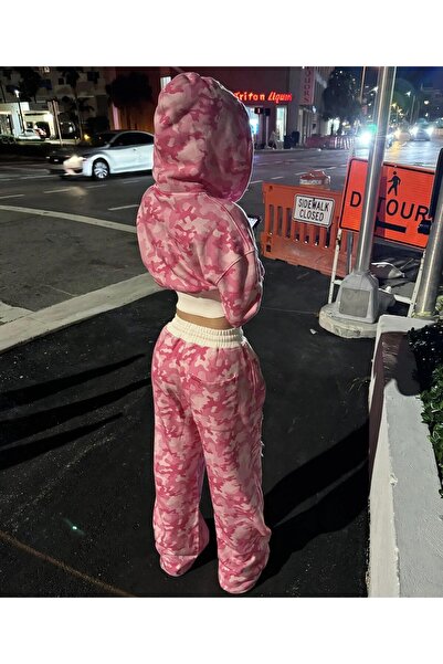 BİQ & TAQ BUTİK Σετ αθλητικής φόρμας Camouflage 3 Thread Sh επένδυση fleece Baggy Bottom Top