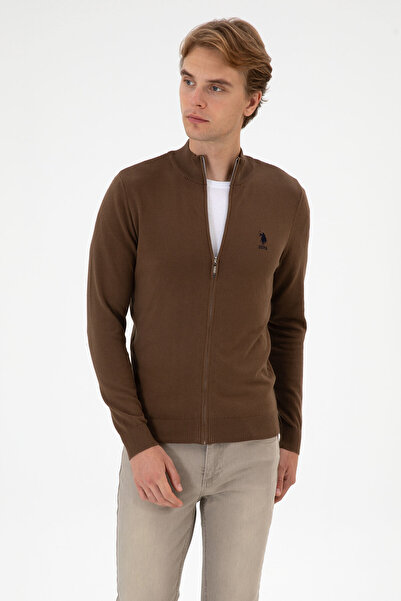 U.S. Polo Assn. Men's Slim Fit Brown Knitwear Cardigan 50313684-Vr029
