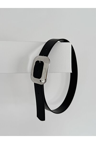 coaksco حزام نسائي فضي كبير بإبزيم مستطيل أسود