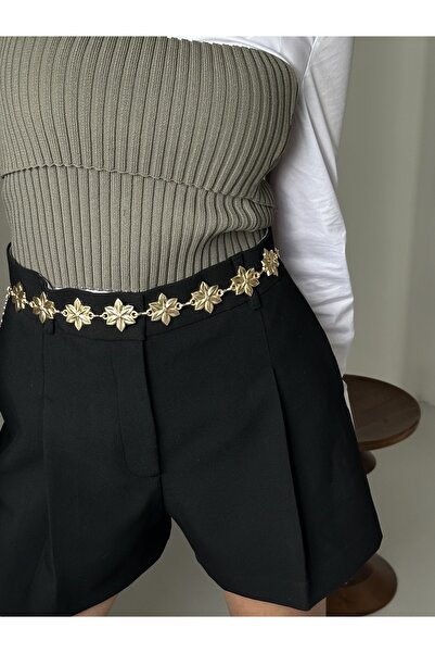 coaksco Women's Large Daisy Figured Gold Chain Belt