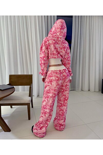 BİQ & TAQ BUTİK Σετ αθλητικής φόρμας Camouflage 3 Thread Sh επένδυση fleece Baggy Bottom Top