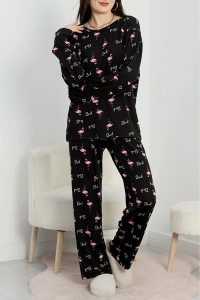 DAS KLEID Soft Milan Alt Üst Same Pajama Set Black Flamingo