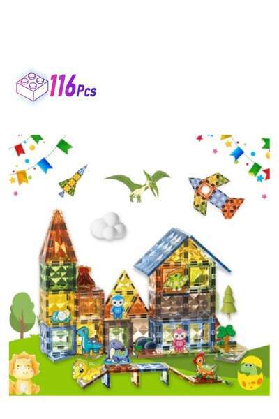 AlsayedP مجموعة مكعبات بناء مغناطيسية من 116 قطعة من مكعبات بناء جنة الديناصورات المغناطيسية