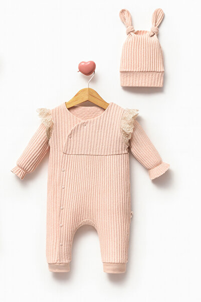 by bubbles 2-Piece Baby Girl Romper with Hat and Lace Detail