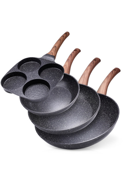 Other Zestaw patelni granitowy 20 / 24 / 28 cm + Patelnia do jajek 4 szt. BLA...
