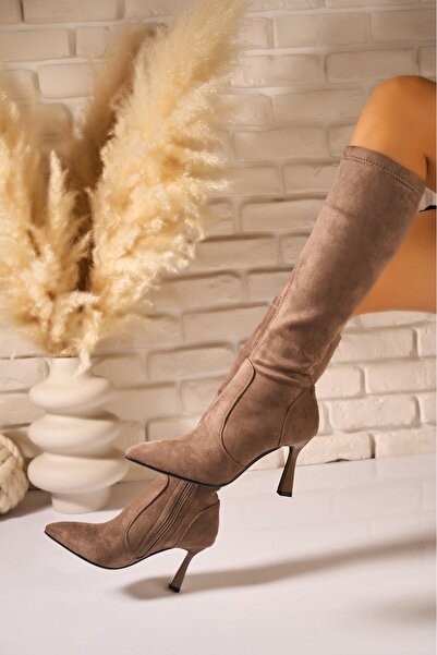 Joana Cizme din piele intoarsa Kaki - Toc 8CM Trendy 37