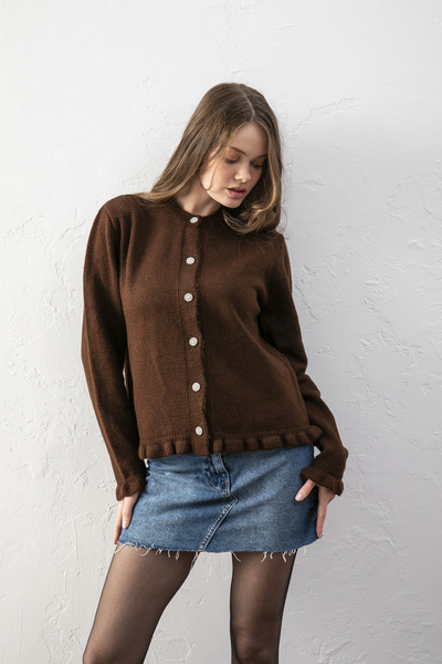 Loov Cardigan cu mâneci lungi și detaliu cu volane, cu decolteu tip crew - Ca...