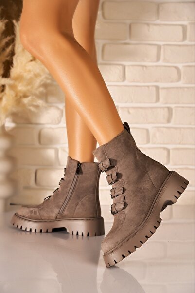 Joana Γυναικείες Μπότες Kaki Suede με Επένδυση Amiya