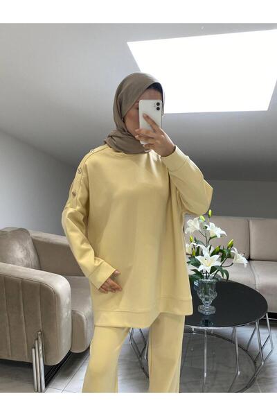 Miraydın Butik Women's Buttoned Pants Double Scuba Suit M52817 - Yellow