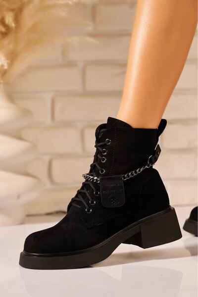 Joana Дамски черни ботуши от изкуствен велур с подплата от кожа