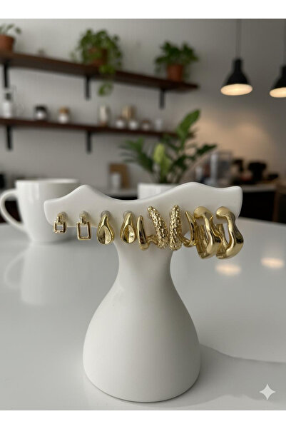 selfquality Kadın Gold ve Gümüş Renk Dörtlü Karışık Figürlü Set Küpe